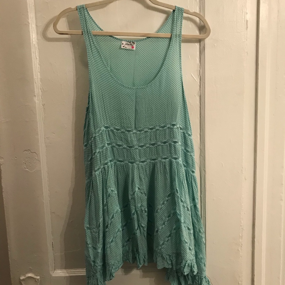 Free People Voile and Lace Trapeze Slip, Teal